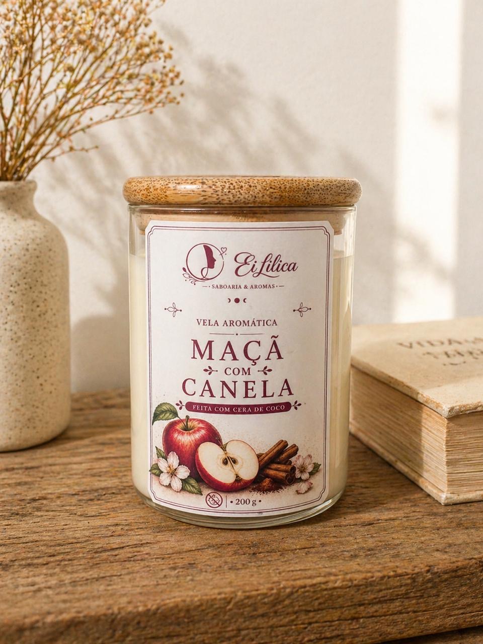 Vela Aromática com cera de coco 200gr MAÇÃ com CANELA