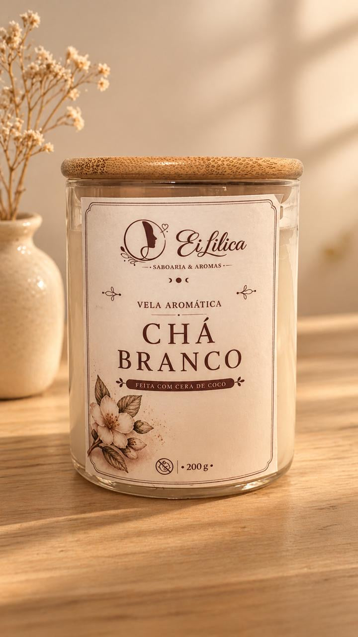 Vela Aromática com cera de coco 200gr CHÁ BRANCO