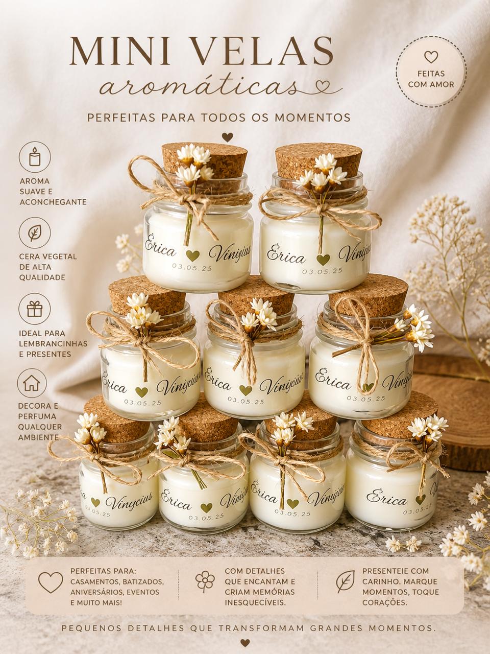 Lembrancinha Mini Vela Aromática Pote de Vidro 40gr (Personalizado)